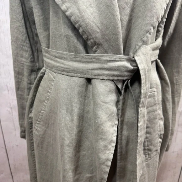 Cynthia Rowley 100% Linen Trench Coat Green Belted Size S Minimalist Lightweight - Picture 6 of 14